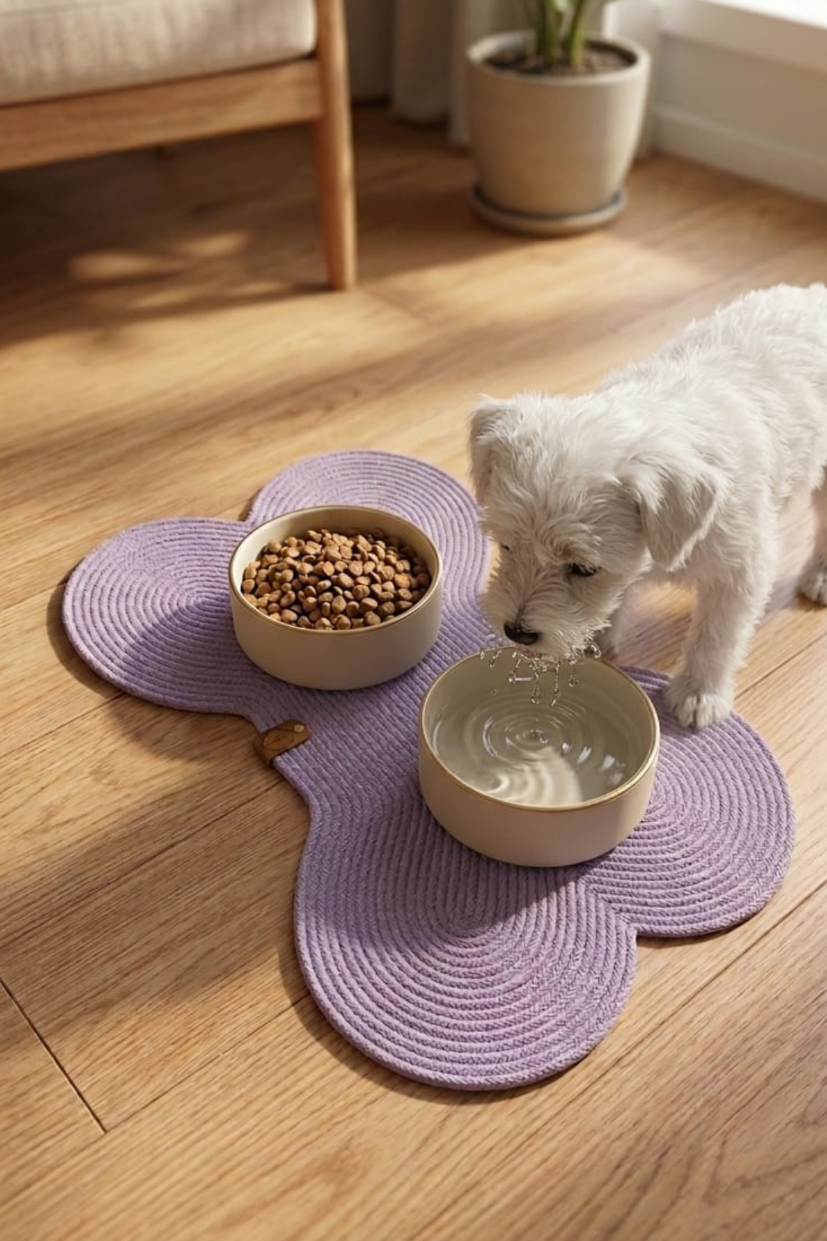 Reyo Pet El Yapımı Kemik Kedi ve Köpek Mama Matı, Kedi Tırmalama Matı, Tress İpli - Lila