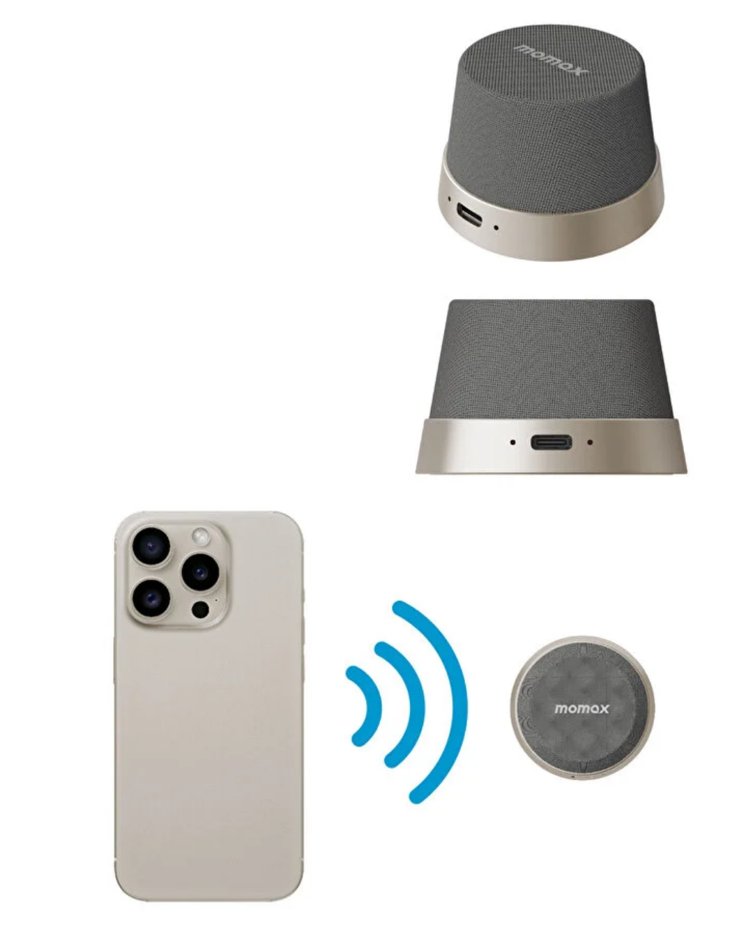 Momax 1-Vibe Go Magnetic Wireless Taşınabilir Kablosuz Hoparlör Titanium
