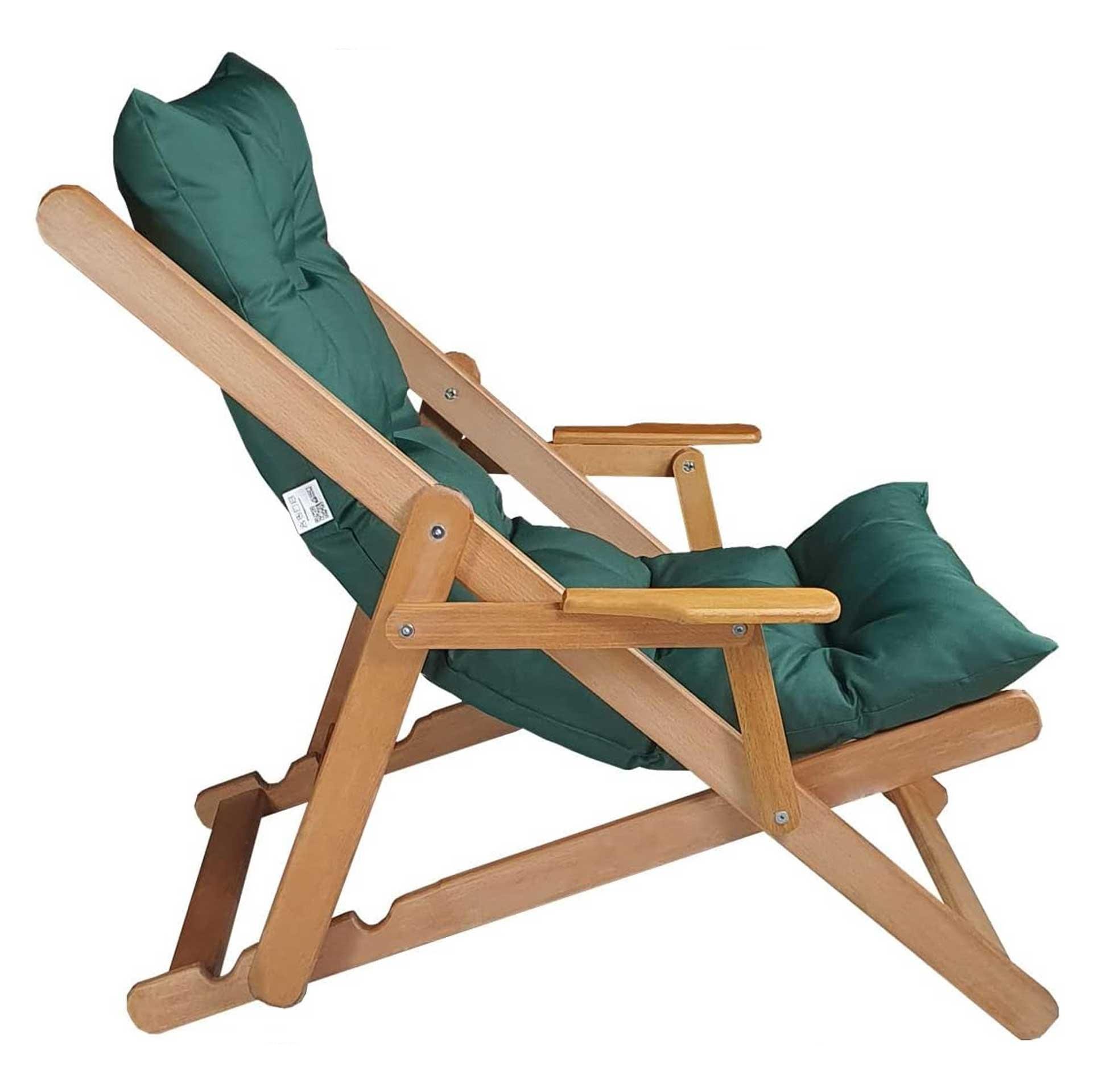 Bysay Puf Minderli Ahşap Kademeli Şezlong Bahçe&Balkon&Teras&Plaj Katlanır Şezlong Naturel Haki