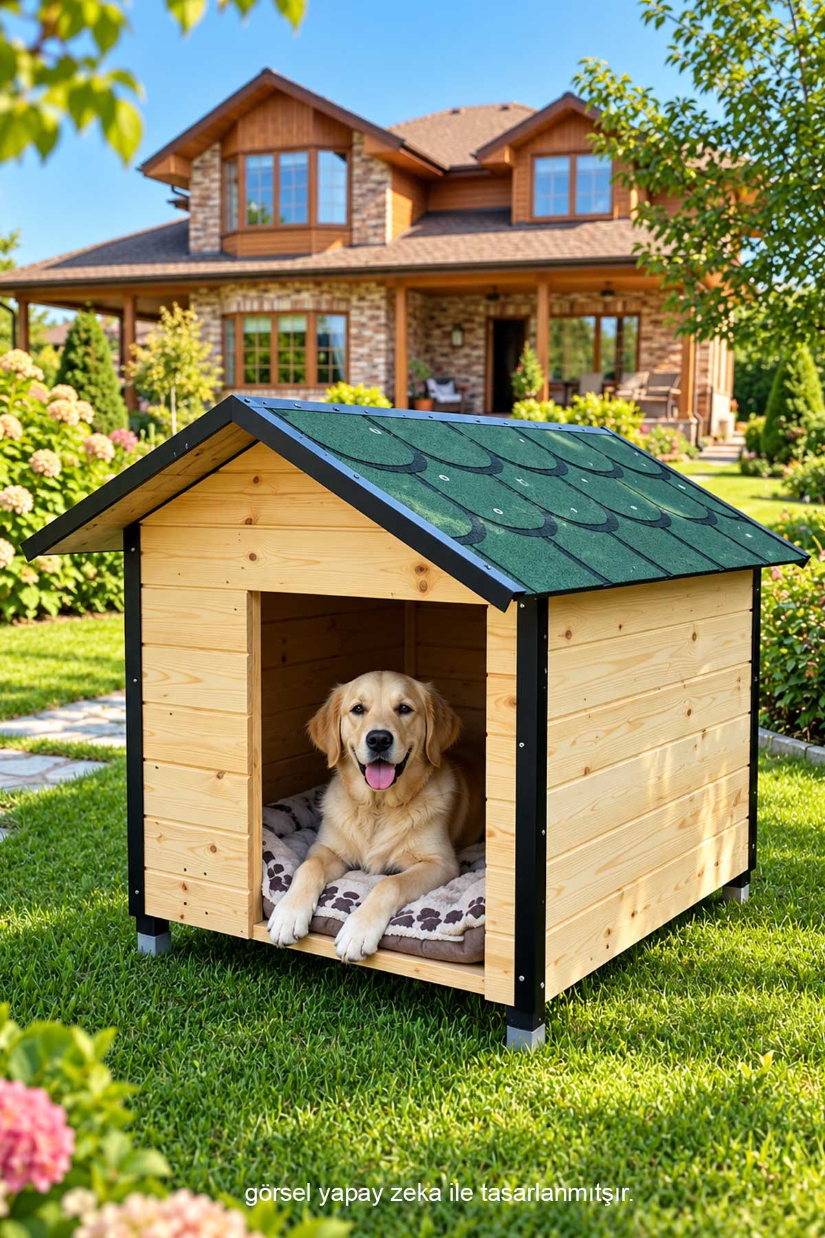 Msay Büyük Boy Köpek Kulübesi Dış Mekana Uygun Lambri Ahşap, Şıngıl Çatılı, Köpek Evi (Demonte Gönderim)