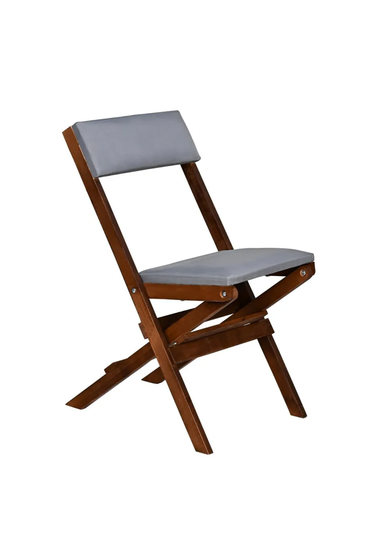 BySay Ahşap Katlanır Döşeme Minderli 3'lü Bistro Set Bahçe Takımı Ceviz Gri