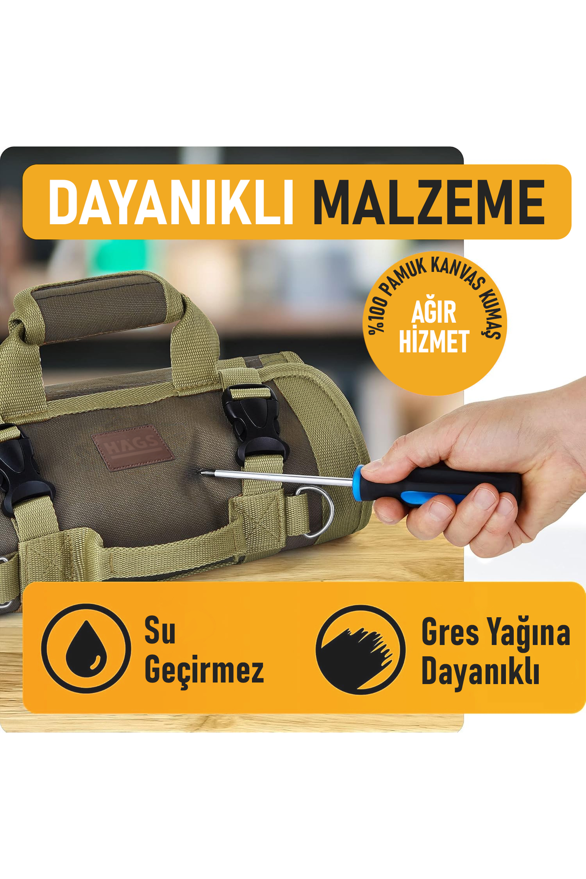 HAEGS Alet Çantası, Ağır Hizmet Tipi Kanvas Rulo Takım Çantası, Katlanabilir Alet Organizer El Çantası, Tamirci Usta Marangoz Elektrikçi Teknisyen Hobici Takım Çantası, Alet Takım Anahtar Düzenleyici Çanta Haki