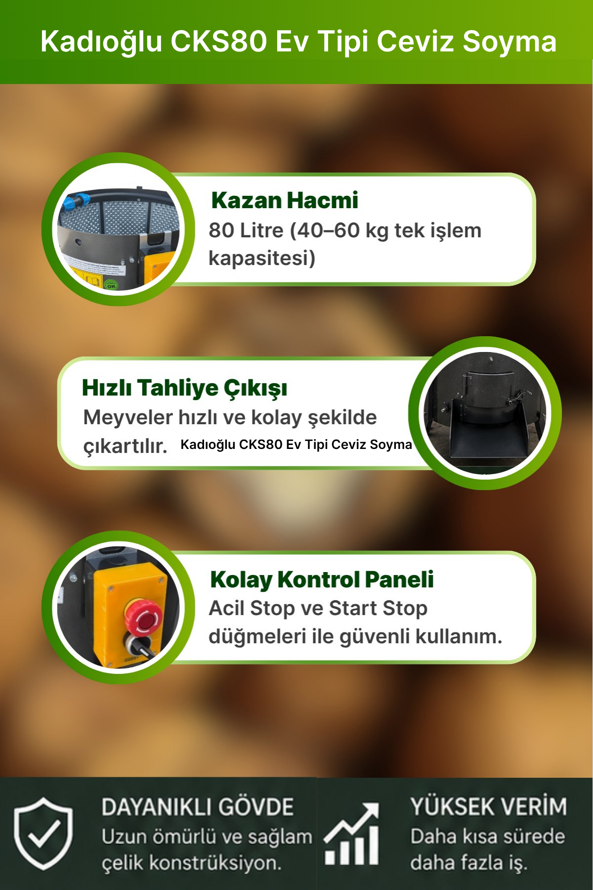 Kadıoğlu CKS80 Ev Tipi Ceviz Soyma Makinesi 80 litre