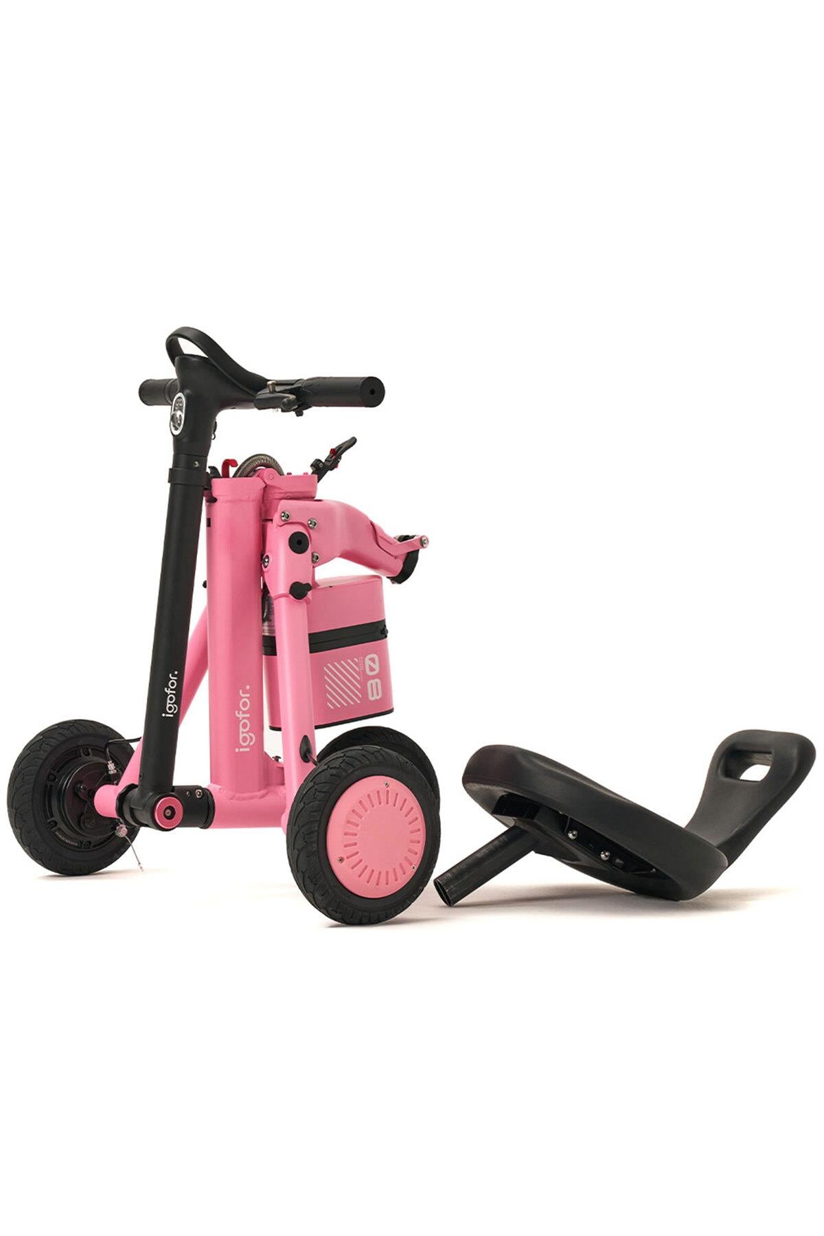 Igofor 3 Tekerlekli Katlanabilir Elektrikli Oturulabilir Scooter Pembe