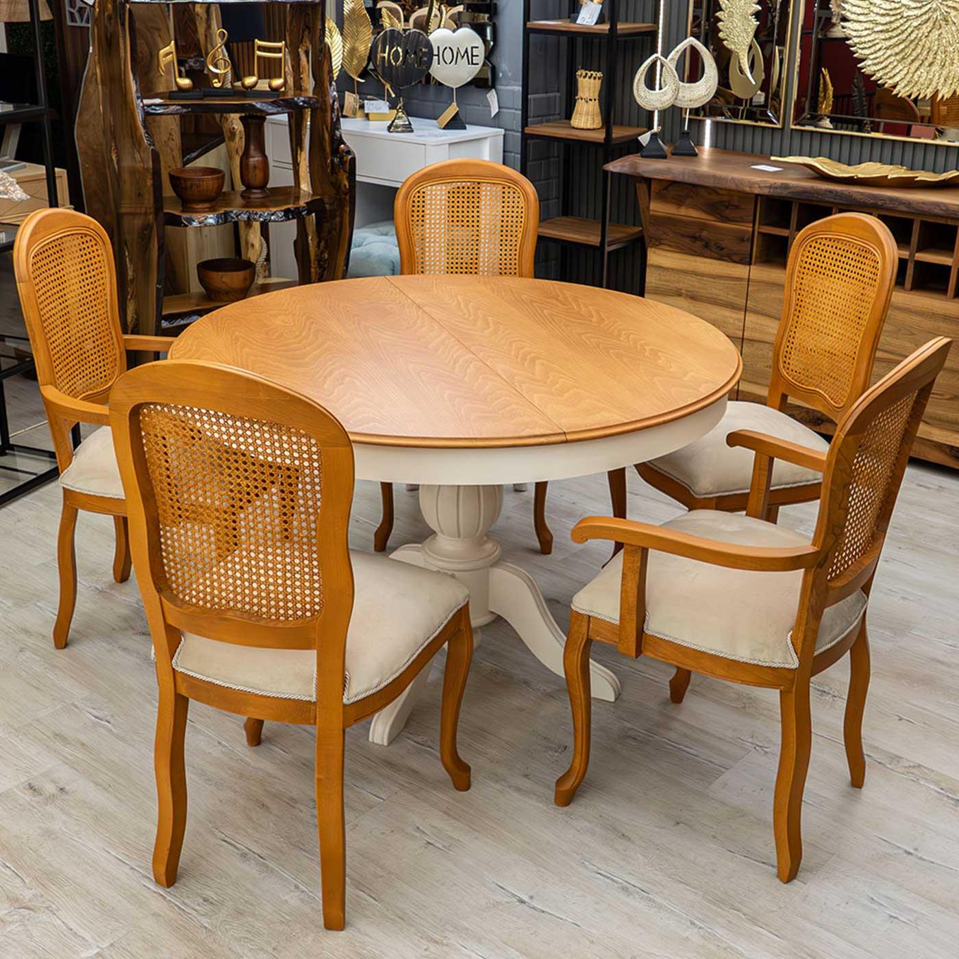 Reyo 100cm Açılır Yuvarlak Baba Ayaklı Yemek Masası Beyaz-Naturel