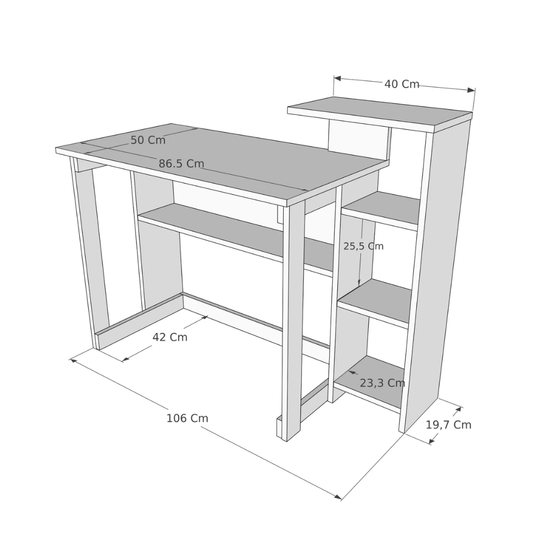 Enda Home SAYE 5 Raflı Kitaplıklı Çalışma Masası Beyaz