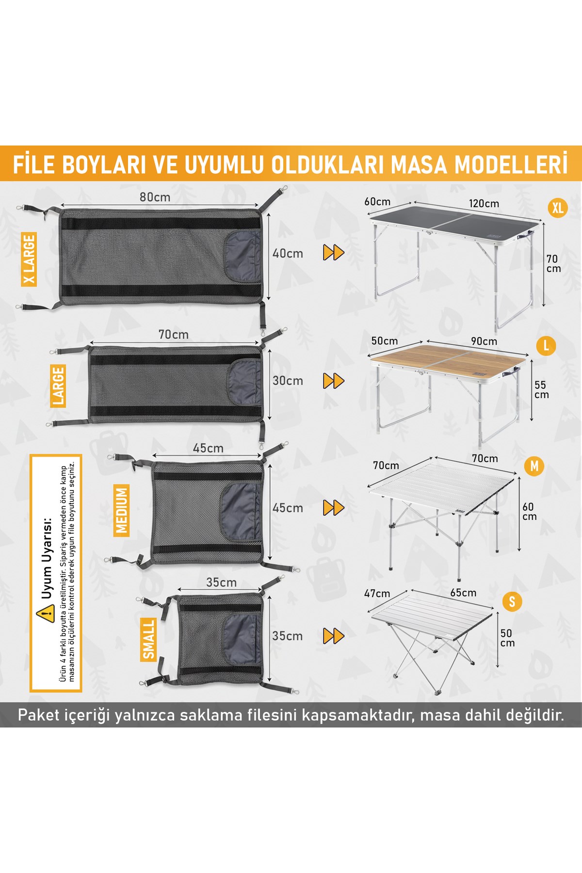 Haegs Masa Altı Saklama Filesi, Kamp için Masa Altı Eşya Depolama, Düzenleyici Organizer Kese File  XL  / 80x40 cm - Gri