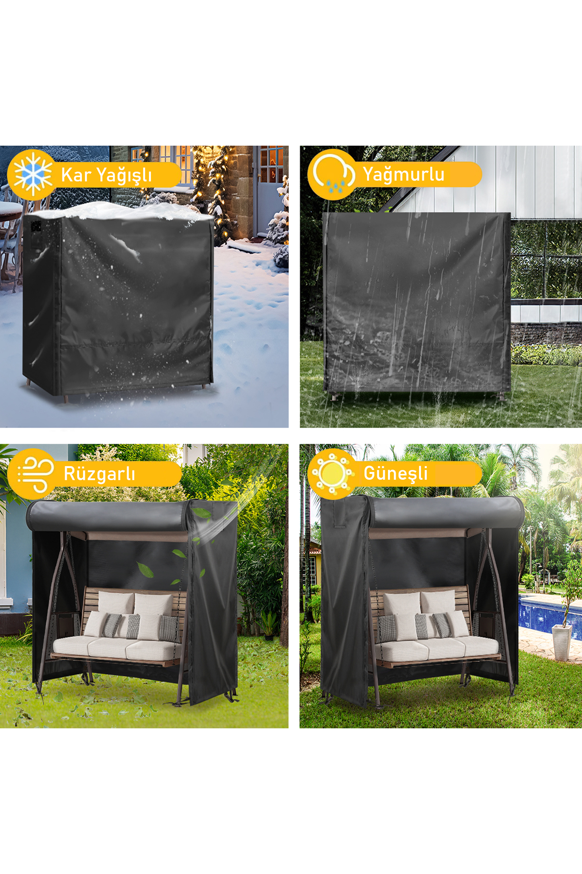 HAEGS Bahçe Salıncak Koruma Örtüsü Üç Kişilik Tenteli Hamak Bahçe Salıncağı Koruma Kılıfı Su Geçirmez Branda Dayanıklı 210x125x170cm Gri