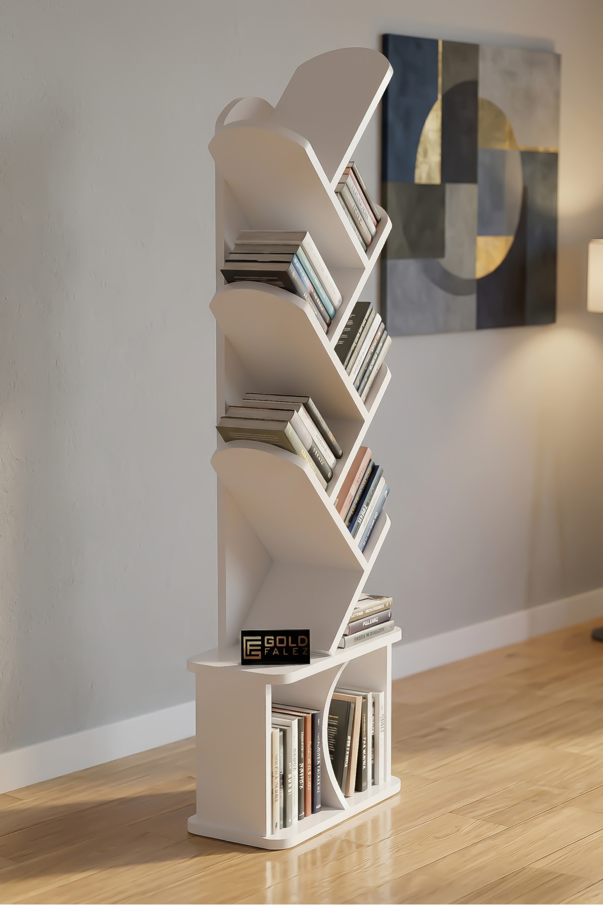 Reyo Falez 10 Raflı Kitaplık Modern Dekoratif Kitap Rafı Çok Katlı Kitap Standı Salon Ofis Organizer 7060 Beyaz