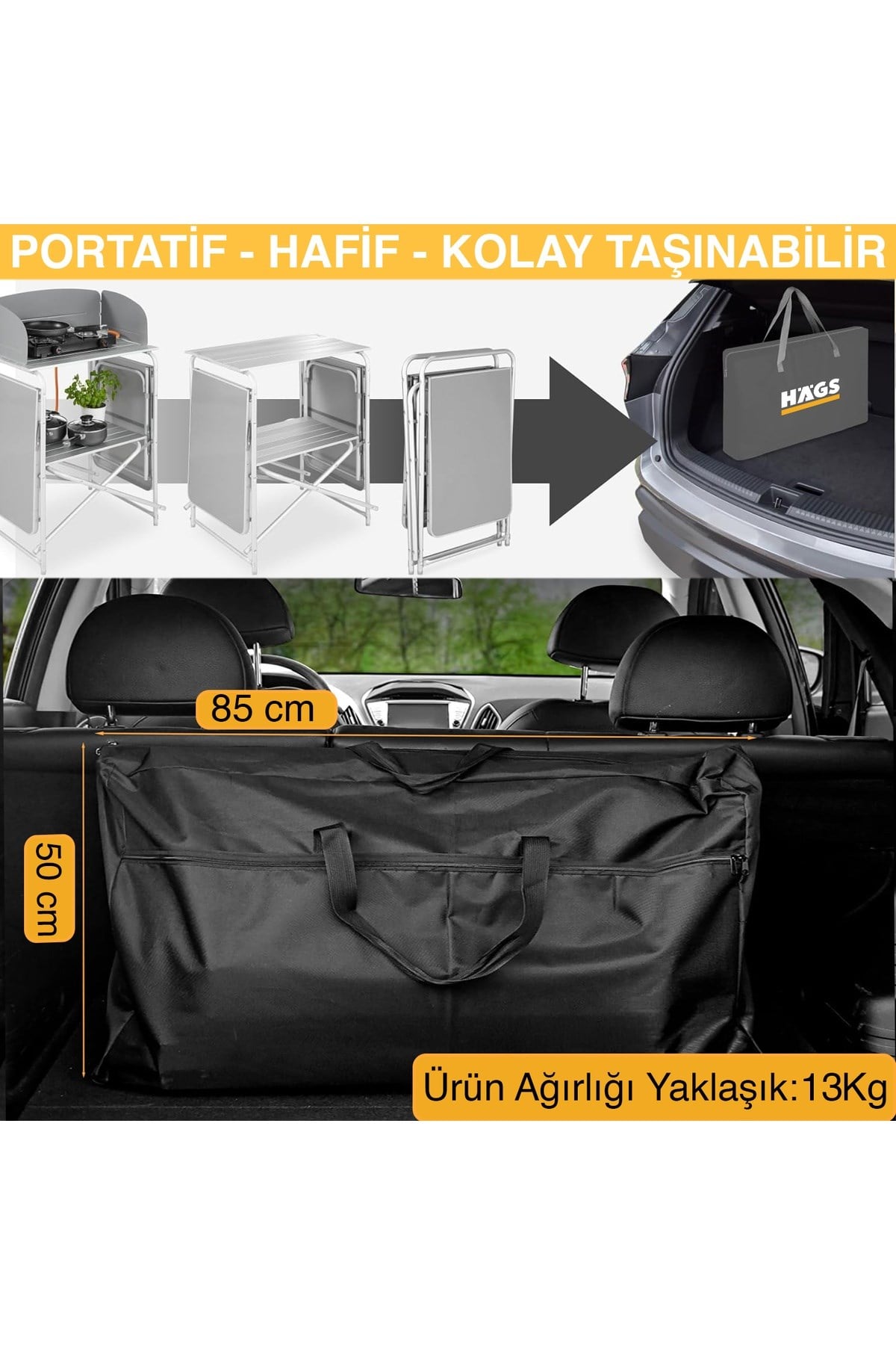 Haegs Kamp Mutfağı, Katlanır Alüminyum Kamp Mutfak Tezgah Masası, Portatif Taşınabilir Açık Hava Yemek Pişirme İstasyonu, Saklama Dolabı ve Yan Masalar 3 Dolaplı - Kumaş Desenli