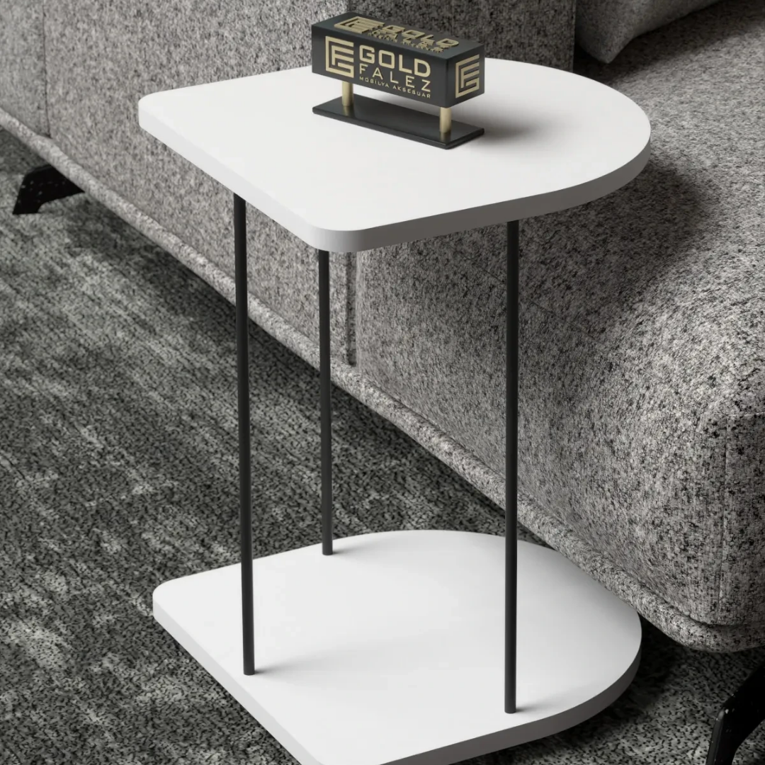 Gold Falez Tekerlekli Yan Sehpa Oval Beyaz