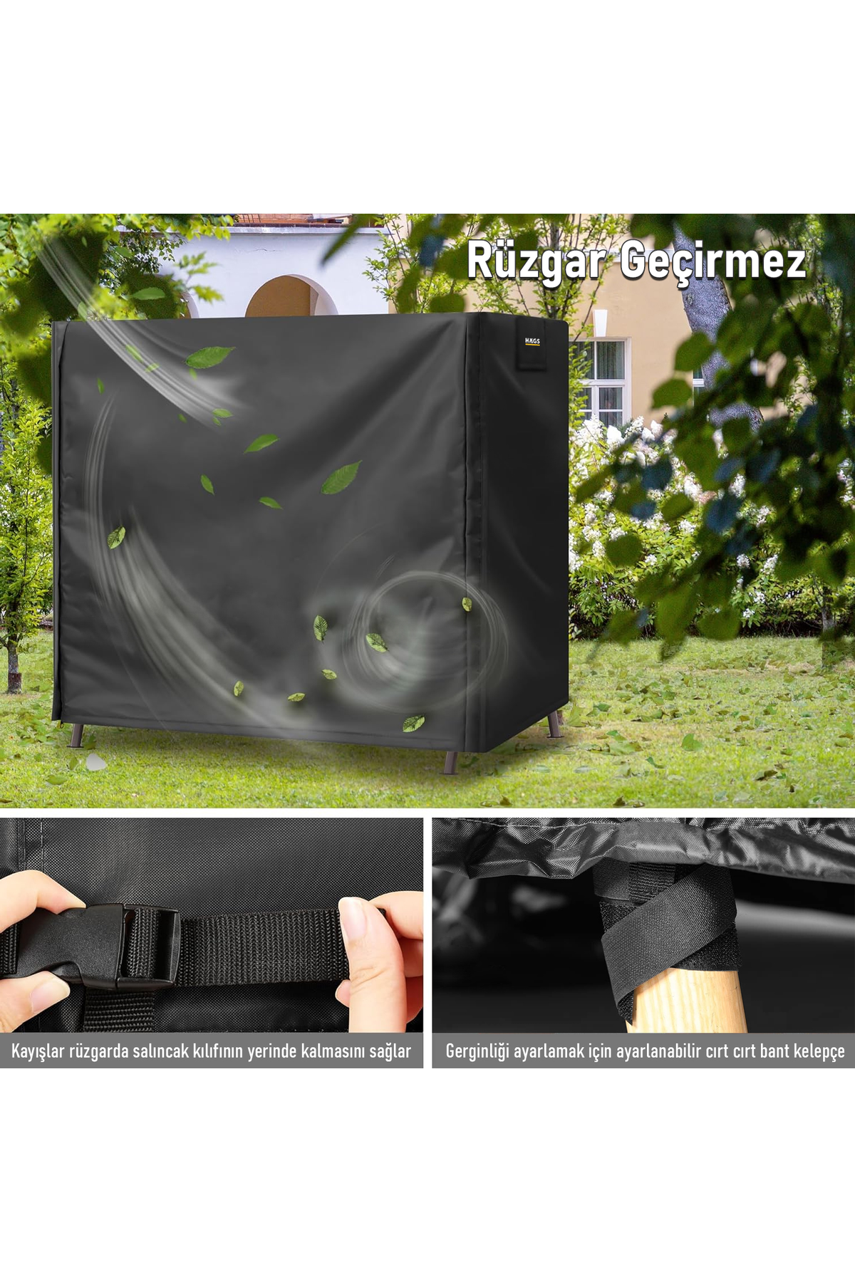 HAEGS Bahçe Salıncak Koruma Örtüsü Üç Kişilik Tenteli Hamak Bahçe Salıncağı Koruma Kılıfı Su Geçirmez Branda Dayanıklı 210x125x170cm Gri