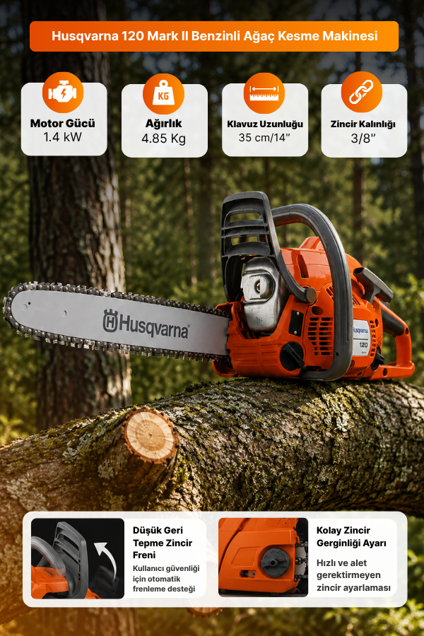 Husqvarna 120 Mark II Benzinli Ağaç Kesme Makinesi