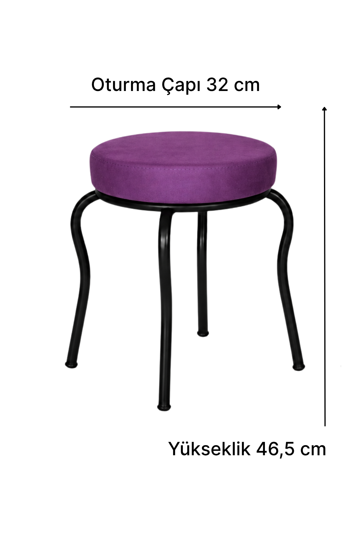 Reyo Ankhira 4 Adet Siyah Metal Ahtapot Ayak İstiflenebilir Mutfak-Balkon Taburesi, Montajlı Tabure, Tay Tüyü Kumaş, Mor