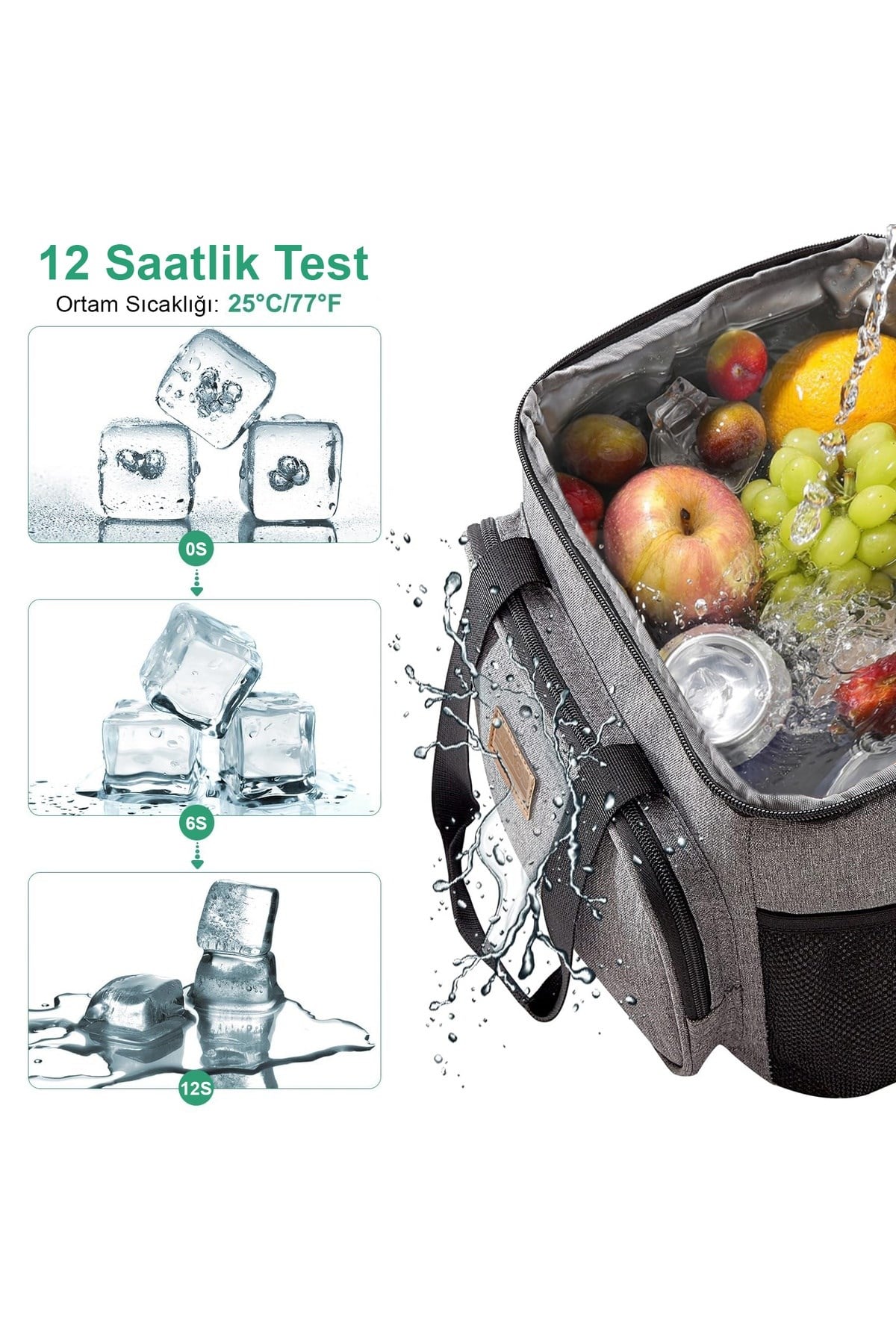 Haegs Termal Çanta, Soğuk Sıcak Tutucu Yalıtımlı Beslenme Çantası, Soğutucu Buzluk Yemek Çantası 8,5L - Gri