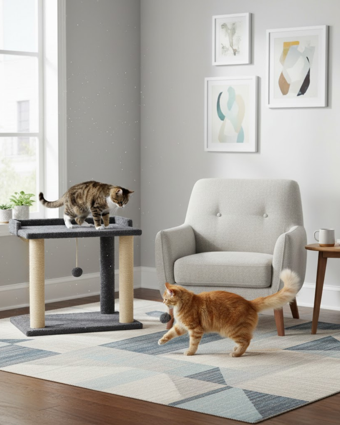 Reyo Pet Teraslı Yataklı Ponponlu Kedi Tırmalaması Antrasit