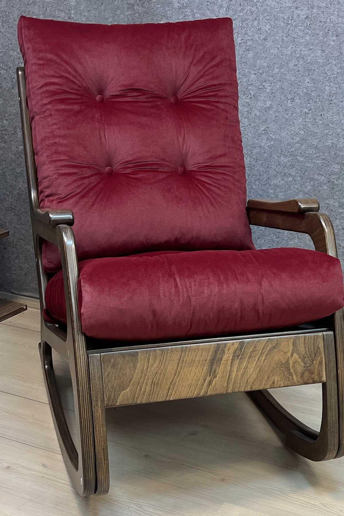 Asedia Kontes Ceviz Bordo Dolgu Minderli Sallanan Sandalye Dinlenme Koltuğu Baba Koltuğu