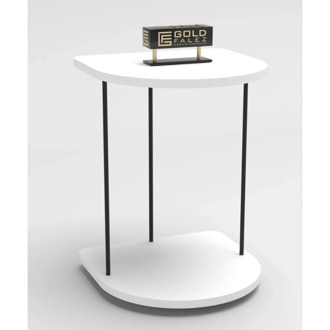 Gold Falez Tekerlekli Yan Sehpa Oval Beyaz