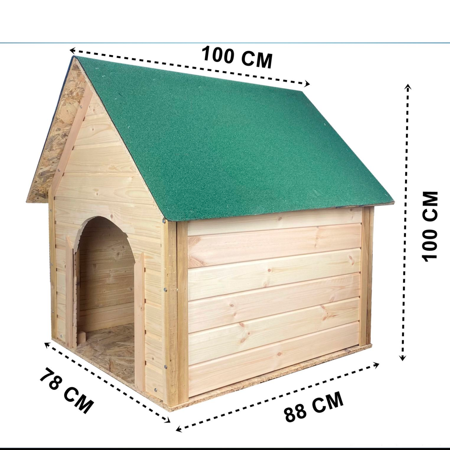 Reyo Pet Suya Soğuğa Dayanıklı Lüks Büyük Boy Ahşap Köpek Kulubesi Sokak Köpek Evi Yeşil Çatılı 100x100x78 cm