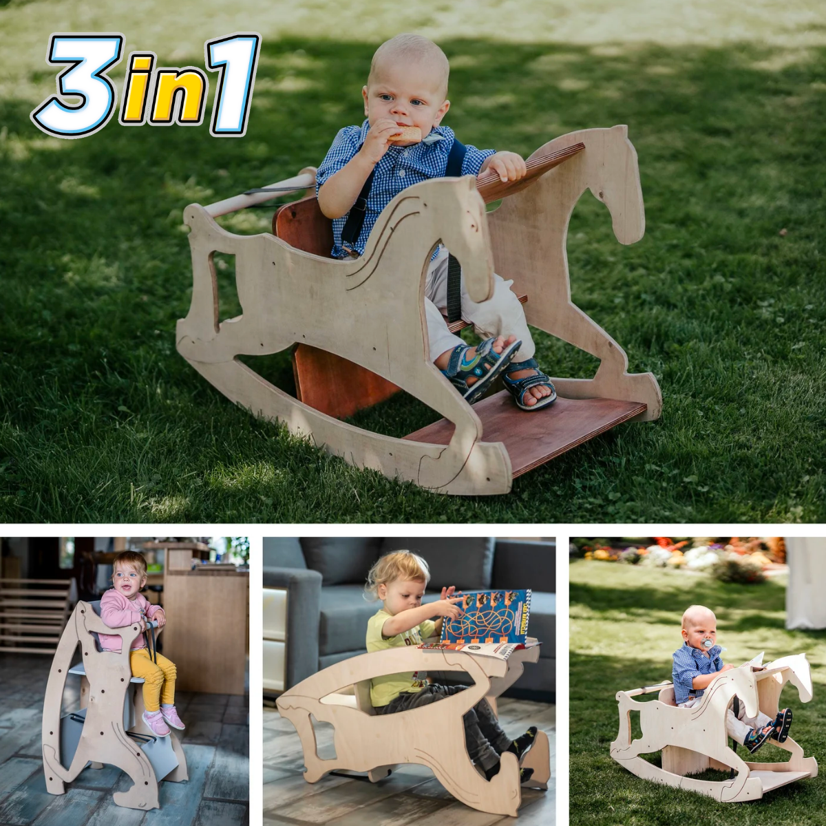 Reyo 3in1 Montessori Sallanan At, Mama Sandalyesi, Çalışma Masası