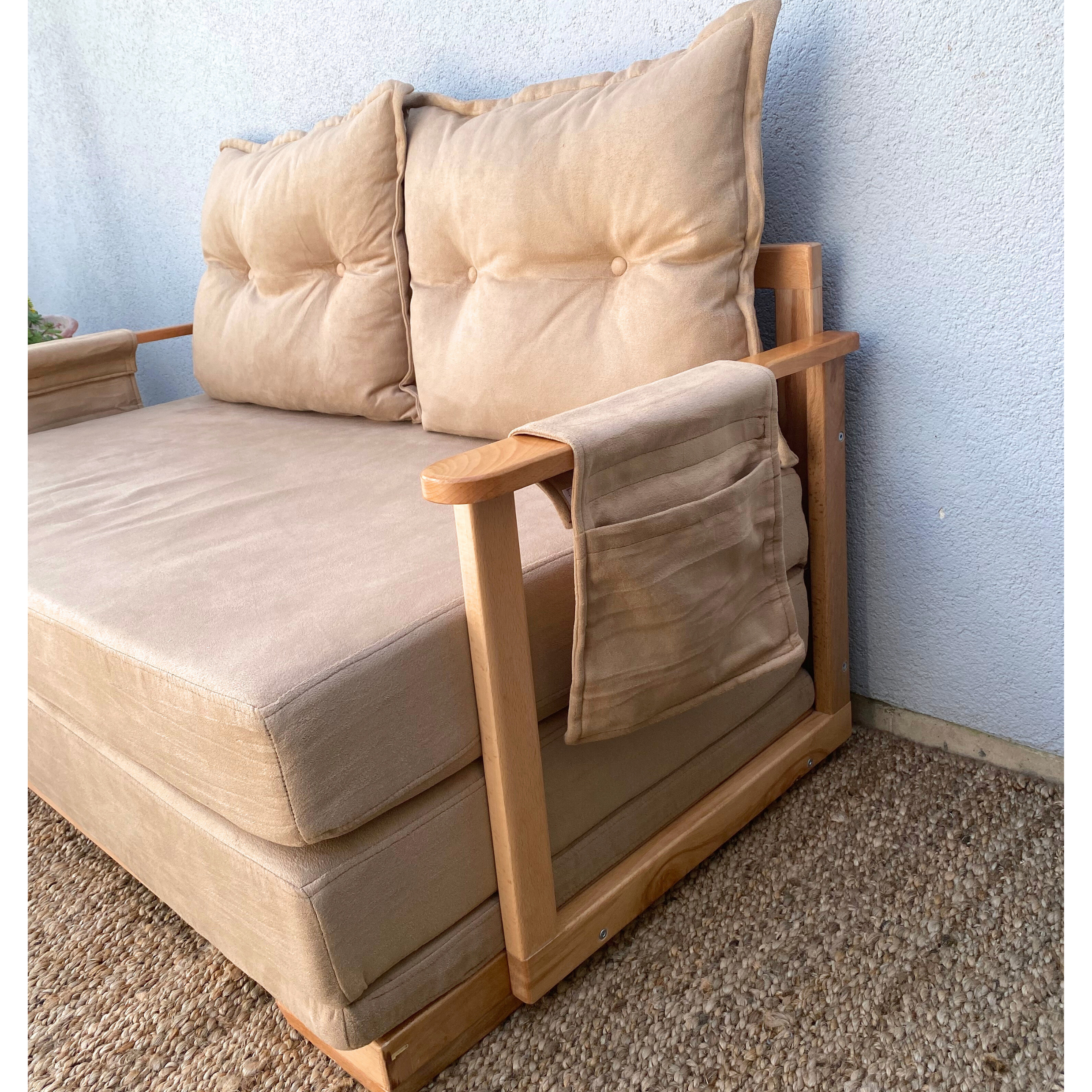 Reyo Capri Balkon Bahçe Teras Uzanma Koltuğu Ahşap Çift Kişilik Katlanır Yatak & Yer Yatağı