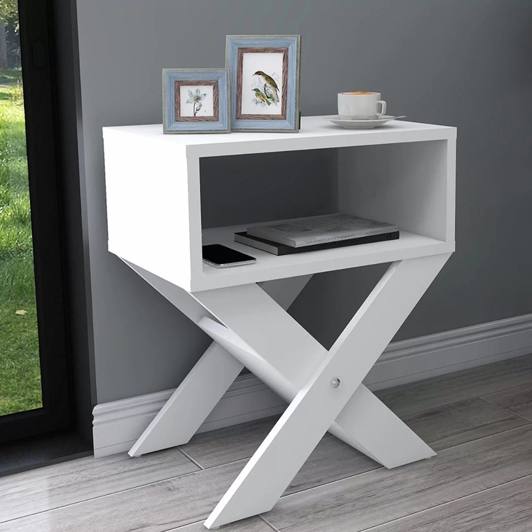 Enda Home X Ayaklı Dergilikli Komodin Kahve Sehpası Mat Beyaz