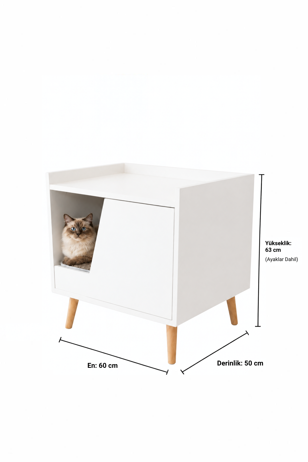 Reyo Pet Kapalı Kedi Tuvaleti Dolabı Beyaz – MDF, Modern ve Şık Tasarım