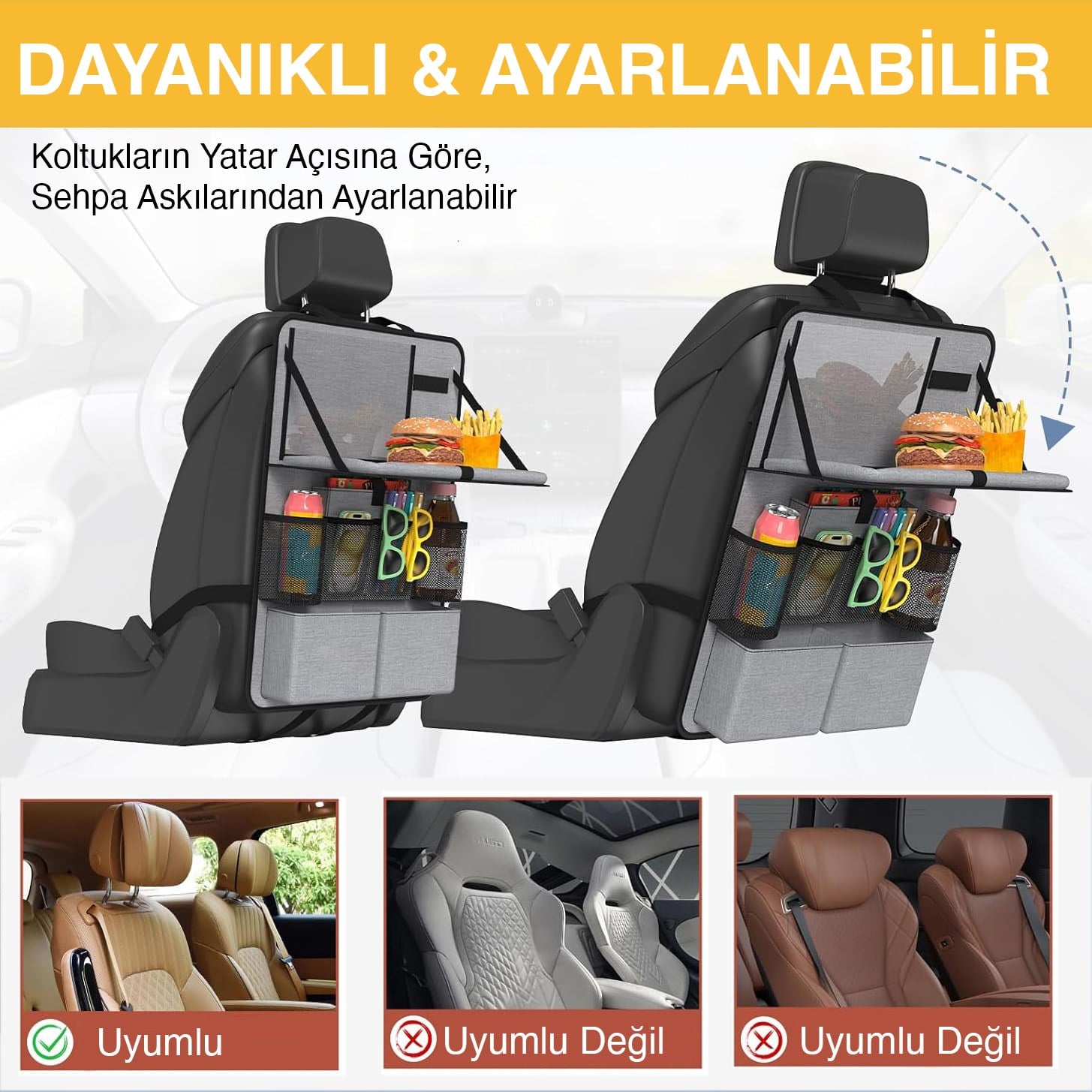 Haegs Araç Koltuk Arkası Düzenleyici, Araç içi Organizer Düzenleyici, Katlanır Sehpalı, Çocuk Tekmeleri için çok Fonksiyonlu Araba Koltuğu Sırt Koruyucu Paspas Mat, Tablet Bölmeli ve Çok Sayıda Cepli, Siyah
