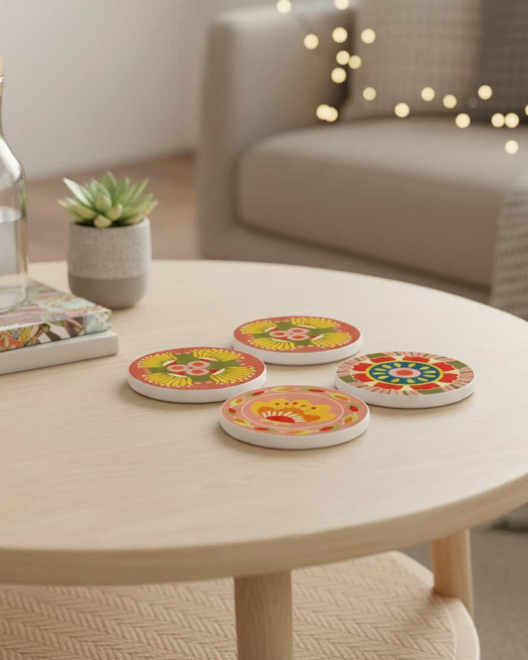 The Mia Fiore Taş Bardak Altlığı Yuvarlak 4lü Set