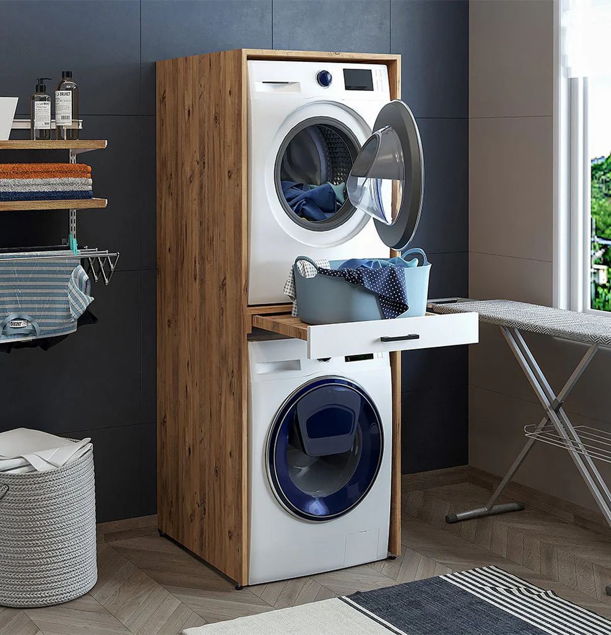 Roomart Çamaşır ve Kurutma Makinesi Dolabı Atlantik Çam - Beyaz