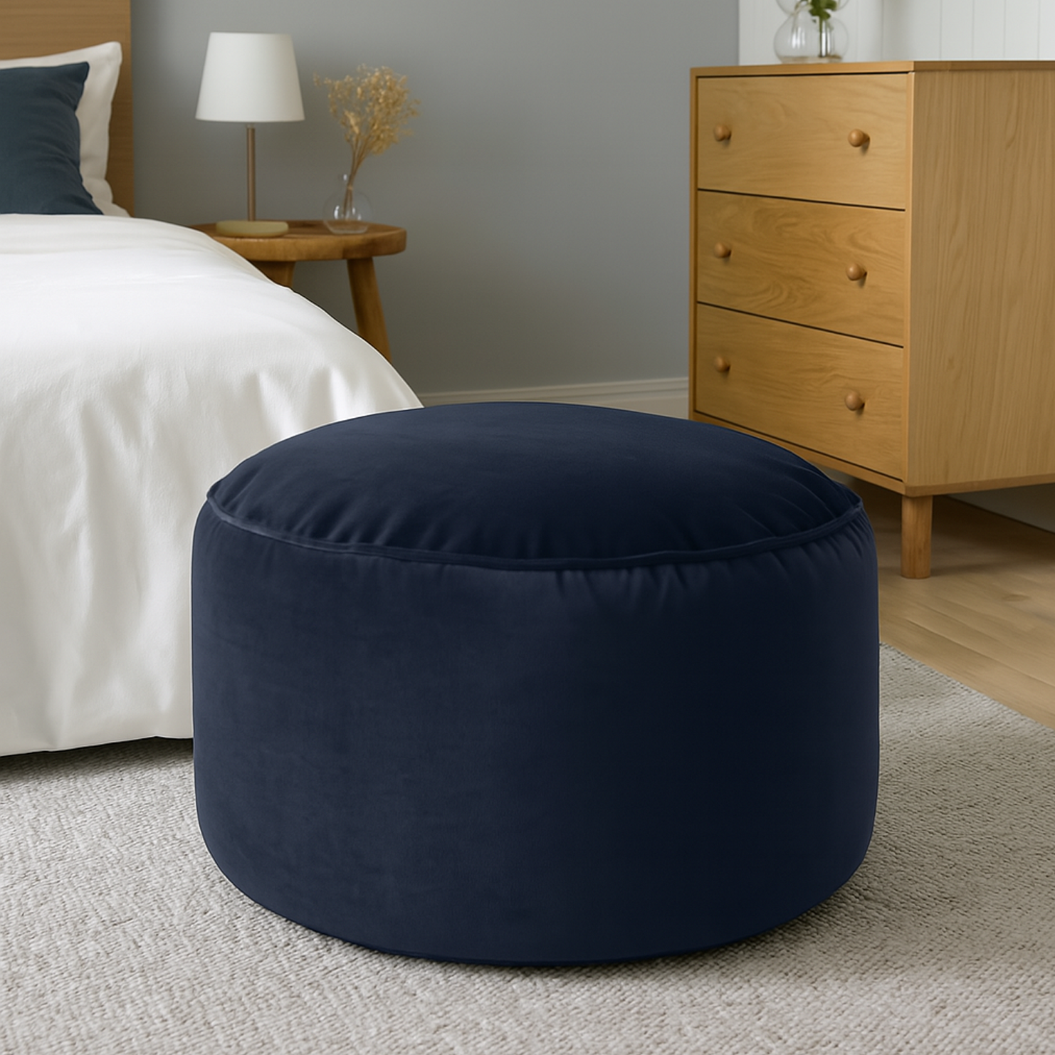 Rengev Rantos Yuvarlak Puf Lacivert