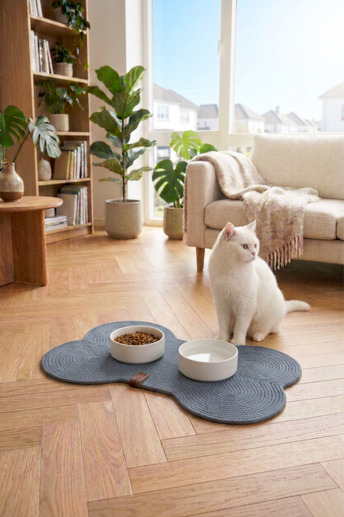 Reyo Pet El Yapımı Kemik Kedi ve Köpek Mama Matı, Kedi Tırmalama Matı, %100 Pamuk İpli - Mavi