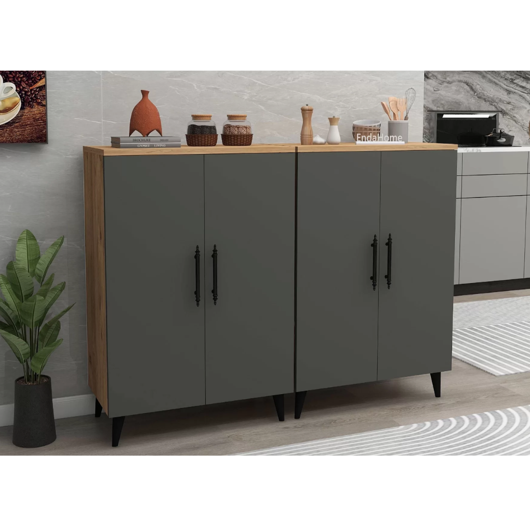 Enda Home 6 Raflı 4 Kapaklı Çok Amaçlı Dolap Atlantik Çam - Antrasit
