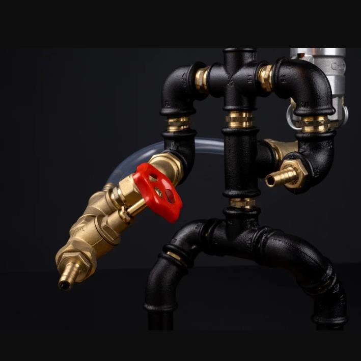 Rustik Atölye İtfaiyeci Masa Lambalı Lampenser İçki Musluğu Koyu Ceviz