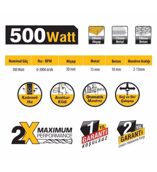 Sgs 5140 Profesyonel Darbesiz Elektrikli Matkap 500 Watt