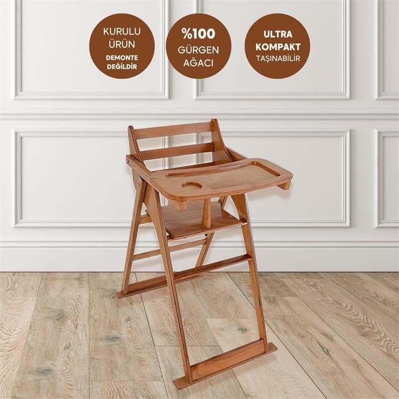 Reyo Ahşap Katlanabilir Mama Sandalyesi Gürgen Cilalı