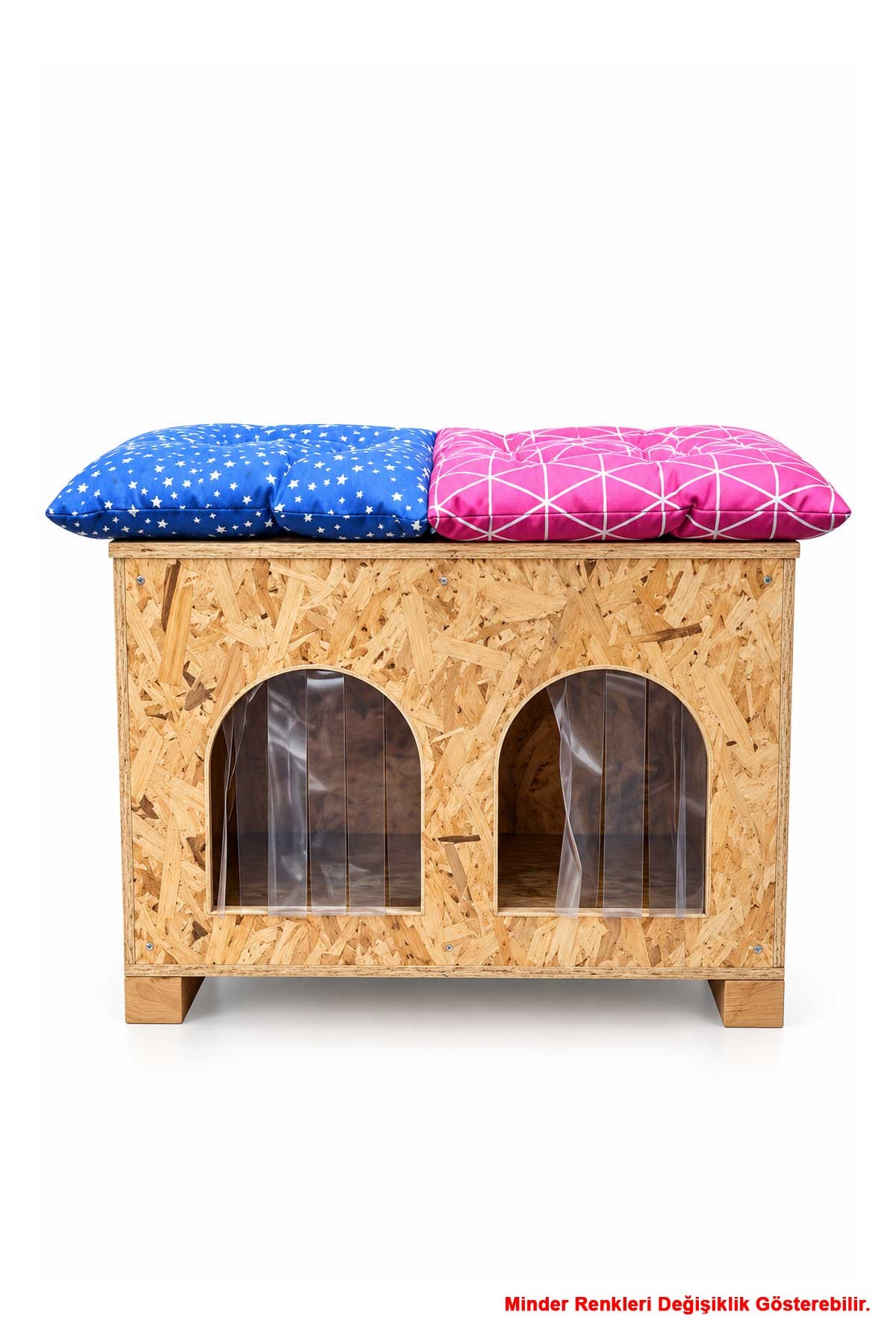Reyo 2 Bölmeli 2 Minderli Yerden Yüksek Kedi Yuvası, Su ve Isı Yalıtımı İç ve Dış Mekan Kedi Barınağı OSB, Kedi Evi  61x41x36 cm CAT51M