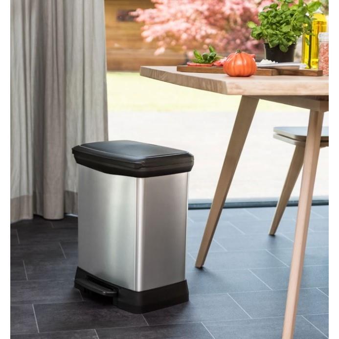 Curver DecoBin Rectangular - 30L Metal Görünümlü Yumuşak Kapanan Çöp Kovası