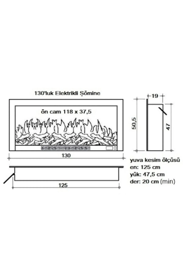 Alaz Efekt 1800W 130cm Bluetooth ve Ses Efektli Dekoratif Elektrikli Şömine