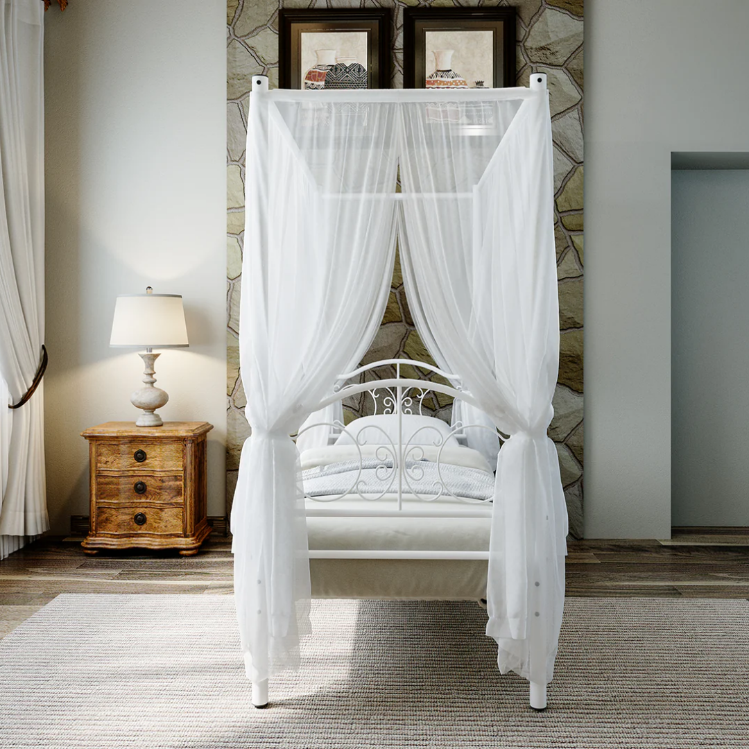 Reyo Pero Sultan Tek Kişilik Başlıklı Metal Beyaz Karyola 90x190