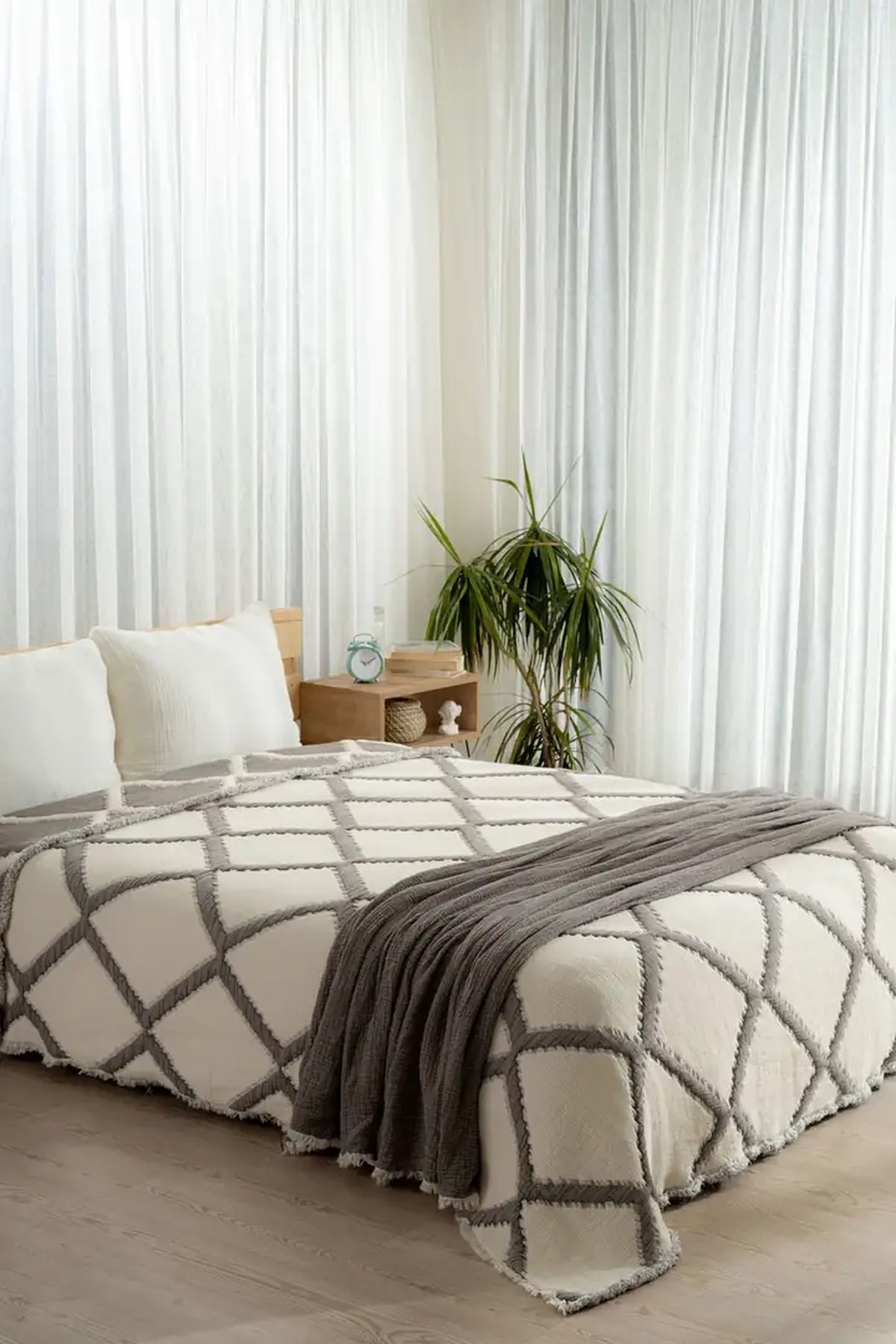 Mylasa Home Müslin 7 Katlı Baklava Desenli (Jakarlı) Yorgan Çift Kişilik 240x260cm Antrasit