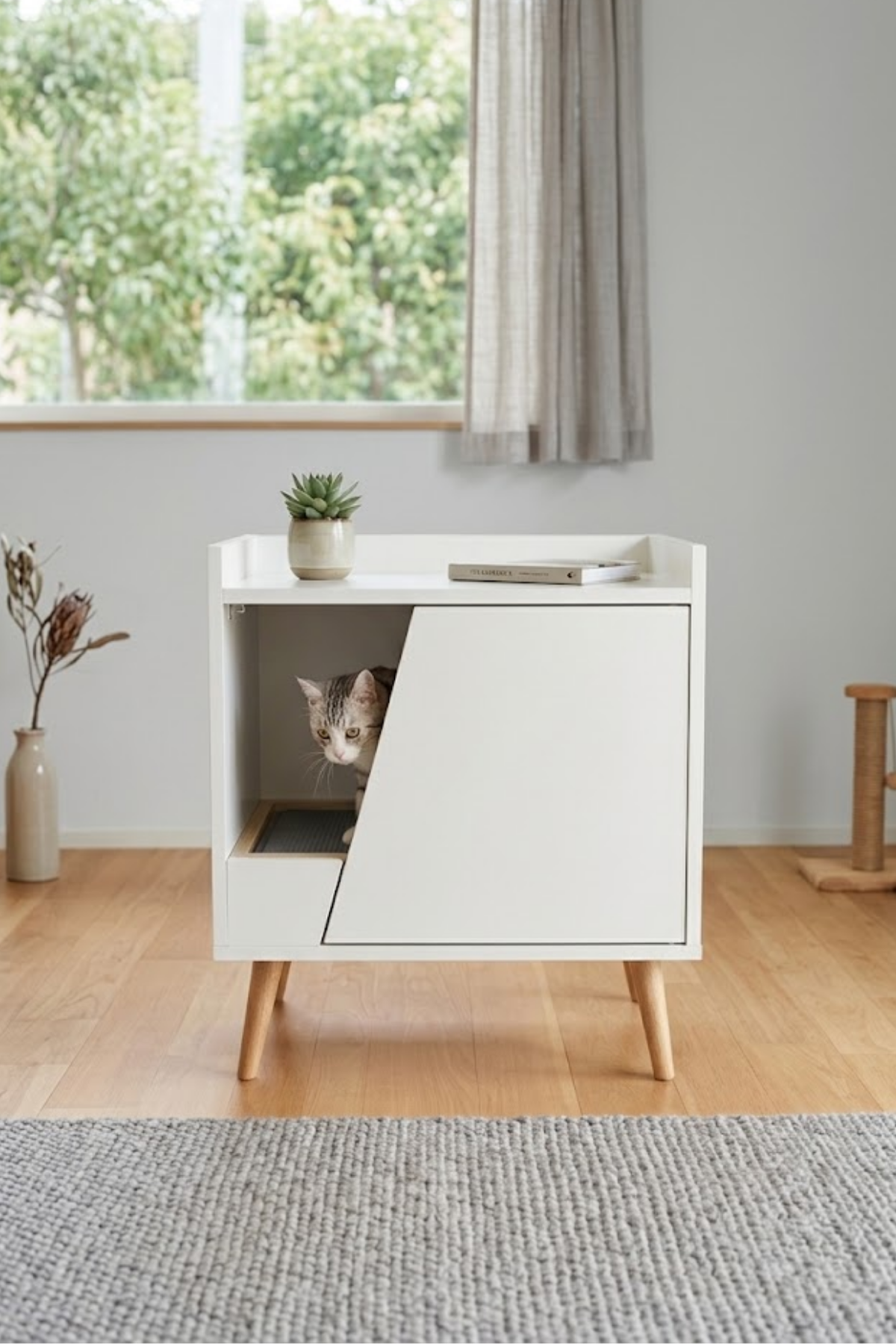 Reyo Pet Kapalı Kedi Tuvaleti Dolabı Beyaz – MDF, Modern ve Şık Tasarım