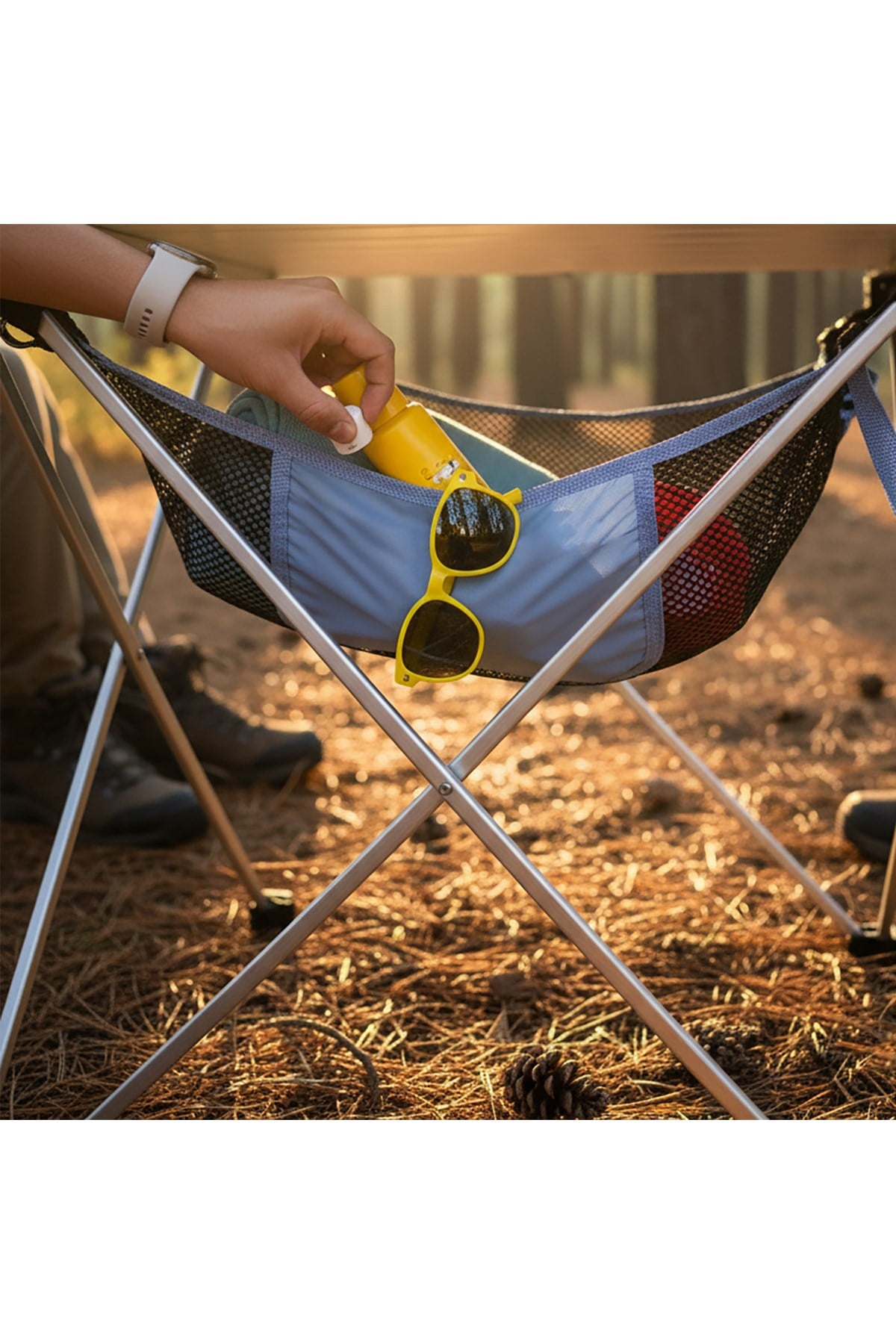 Haegs Masa Altı Saklama Filesi, Kamp için Masa Altı Eşya Depolama, Düzenleyici Organizer Kese M / 45x45 cm - Gri