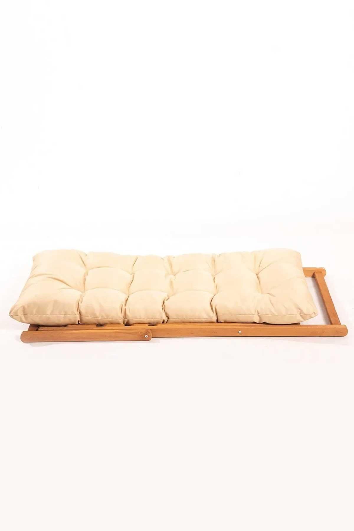 Reyo Flex 2'li Ahşap Puf Minderli Bahçe, Balkon, Teras ve Plaj Katlanır Şezlong Set Bistro