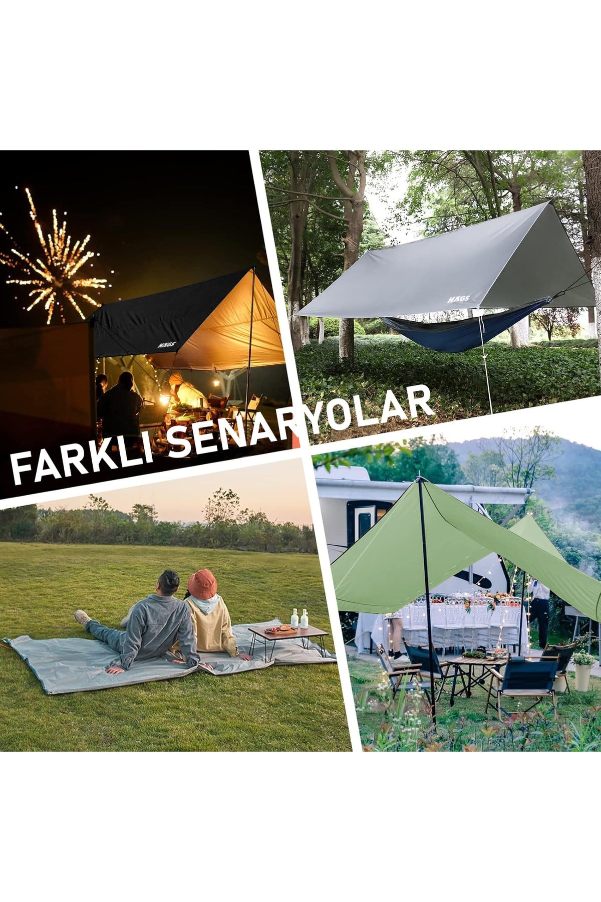 Haegs Su Geçirmez Tarp Tente Gölgelik Örtü, 4 Mevsim Taşınabilir Örtü Branda Çok İşlevli Outdoor Açık Hava Kamp Seyahat Tente Branda Barınak Yağmurluk, Güneşlik Karavan Yan Gölgelik Çadır 300x300 cm- Gri