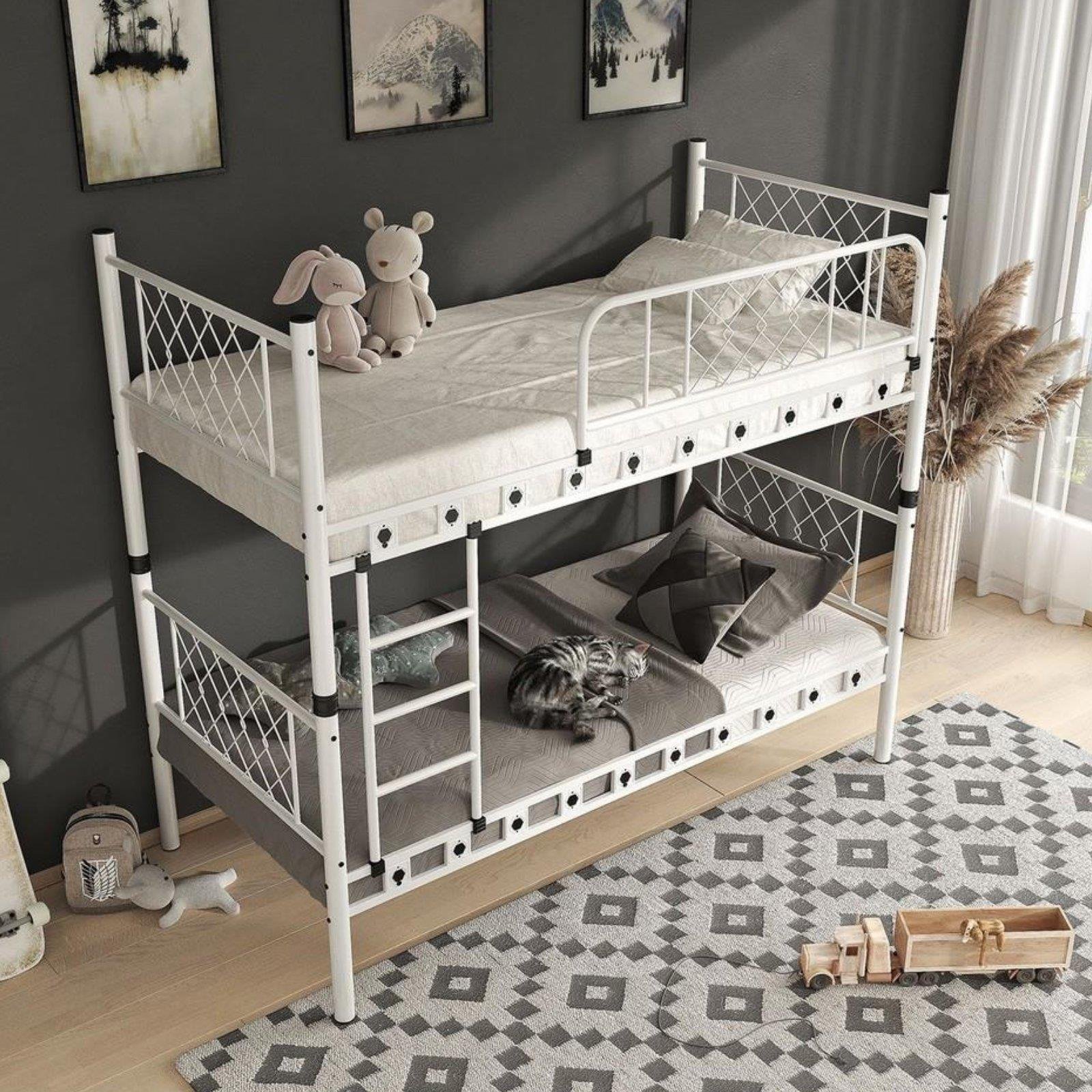 Reyo Argimo Metis Genç Çocuk Yatak Odası Metal Beyaz Ranza 90x200