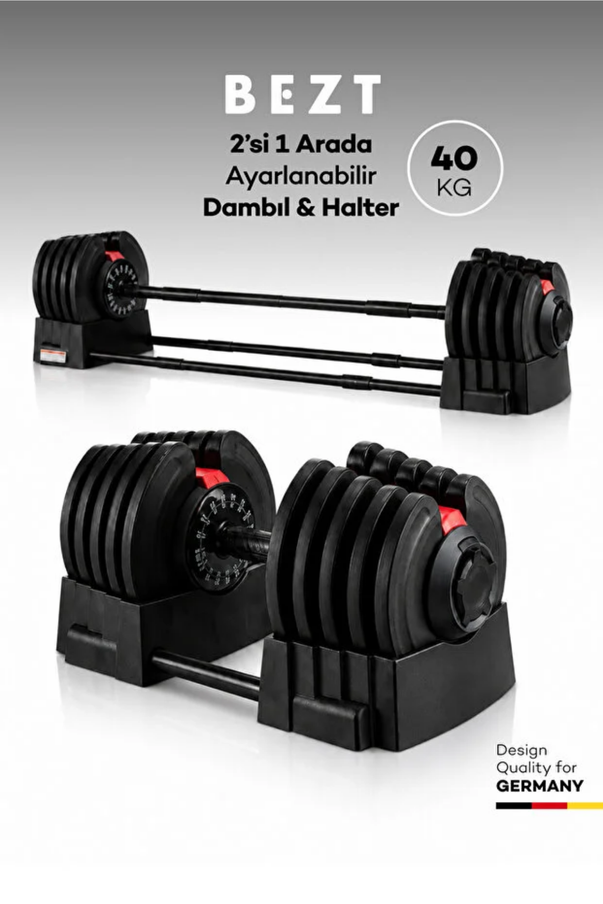 Bezt Premium Sports Ayarlanabilir 2 in 1 Halter Dambıl Seti 40kg Kırmızı