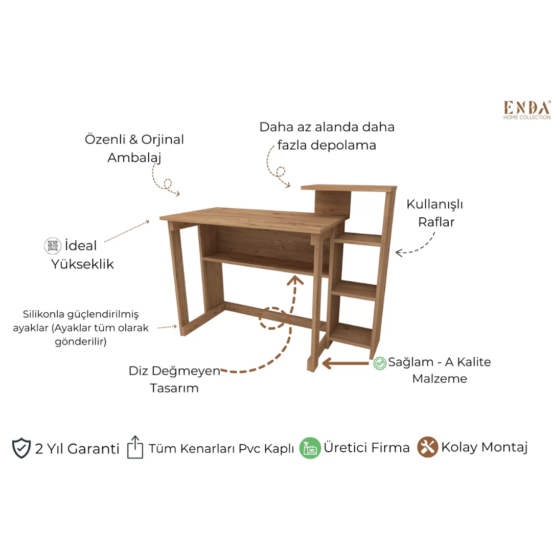 Enda Home SAYE 5 Raflı Kitaplıklı Çalışma Masası Atlantik Çam