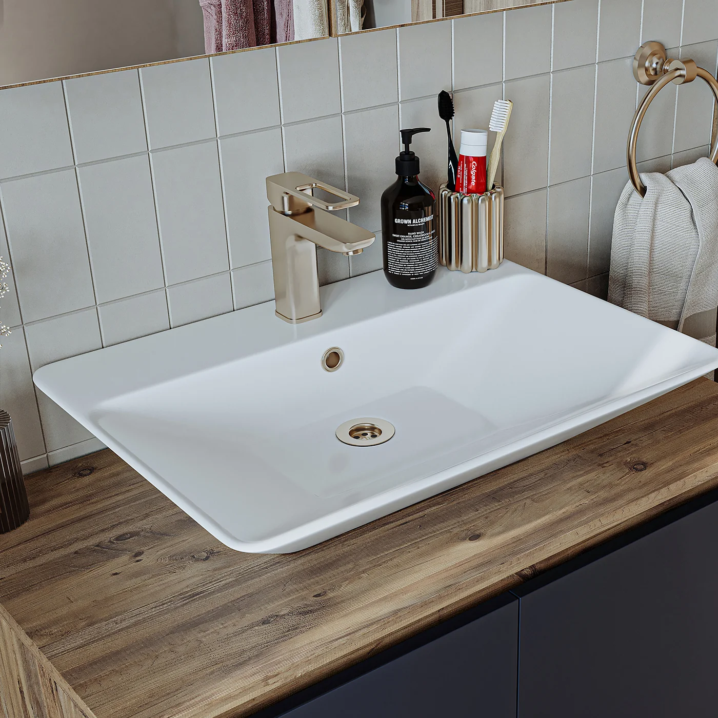 Roomart Ld7 Ayaksız 2 Kapaklı Lavabolu Ahşap-Antrasit Mdf 85 cm Banyo Dolabı