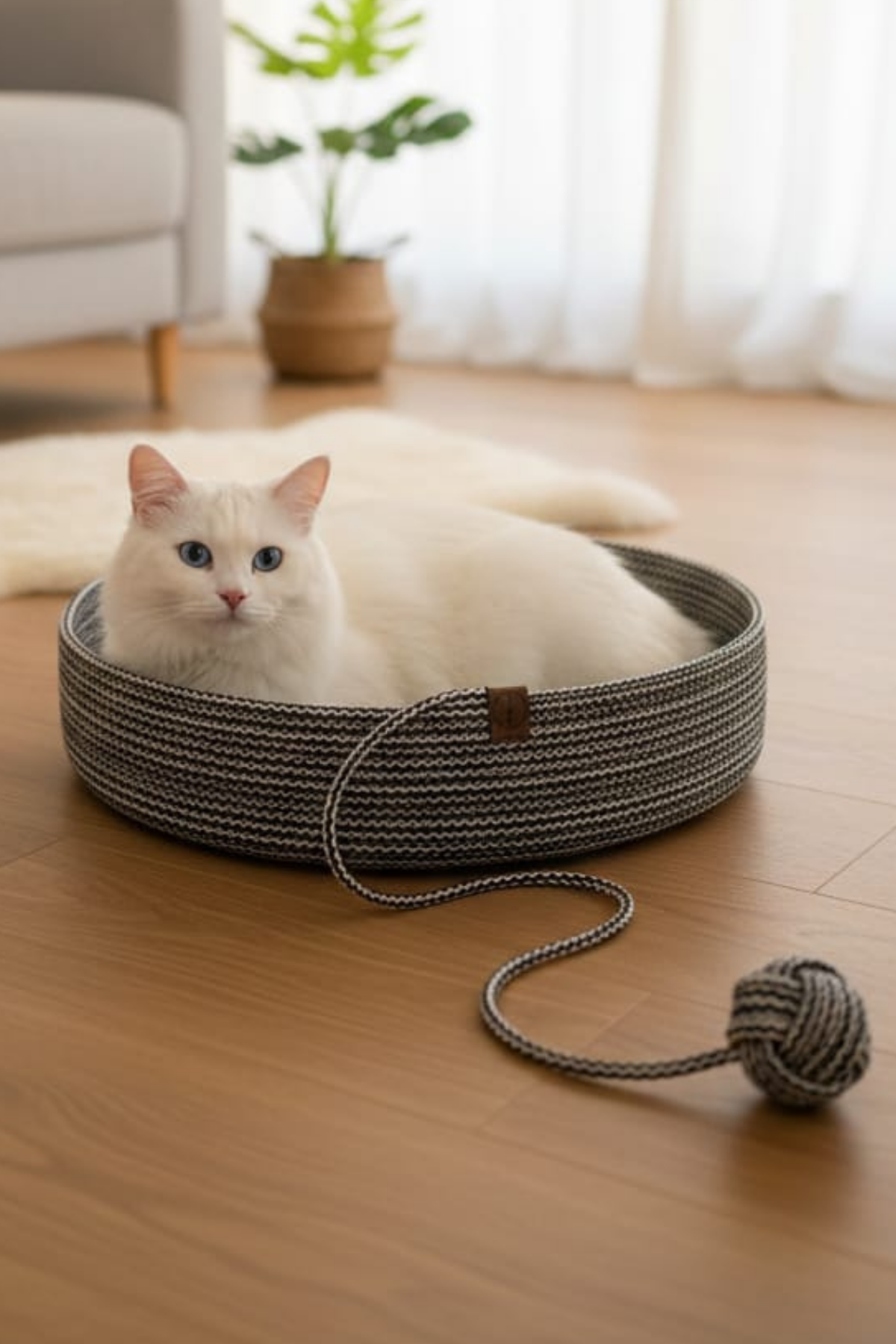Reyo Pet El Yapımı Oyuncaklı Kedi ve Köpek Yatağı Siyah-Beyaz – %100 Pamuk, Yıkanabilir Evcil Hayvan Yatağı